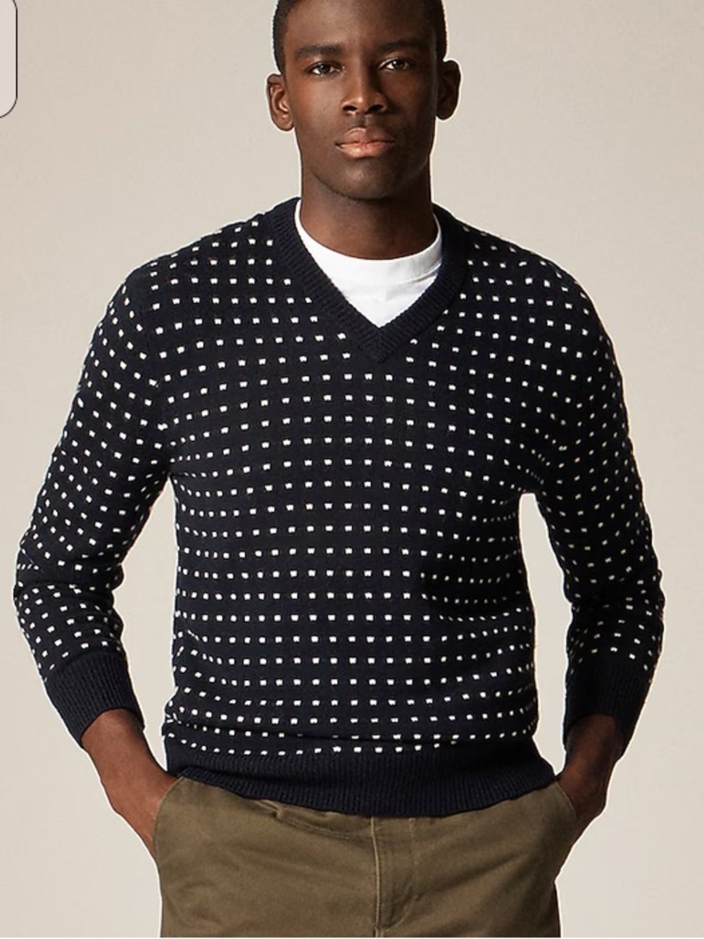 J crew Relaxed midweight cashmere V-neck sweater in jacquard dot